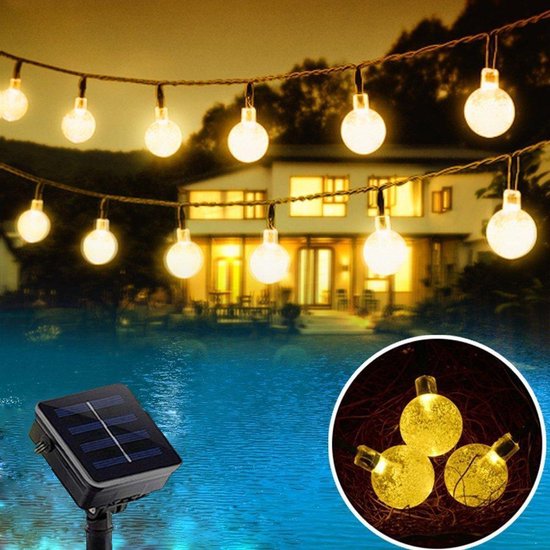 J-Pro Tuinverlichting op Zonne-Energie - Cristal Lichtsnoer - Buiten Lichtslinger - 50 Solar LED - 5+2m - ø2,5cm