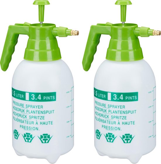 relaxdays 2x drukspuit 1.5 liter - hogedruk plantenspuit - druksproeier - plantensproeier