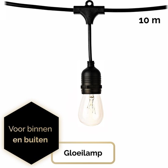 QHouse® Lichtsnoer – Lichtslinger - Tuinverlichting - Tuinverlichting Buiten - Prikkabel – 10 meter - E-27 fitting - Zwart