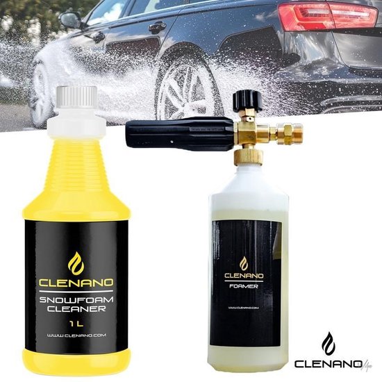 Contactloze Schuim Reiniging Set - Universeel - Schuimlans voor hogedrukreiniger + 1 Liter Concentraat - SnowFoam Kit – Actief Nano Schuim - Krachtig - Veilig voor alle oppervlakken & lakken - Reinigen zonder borstel - Clenano professionele kwaliteit