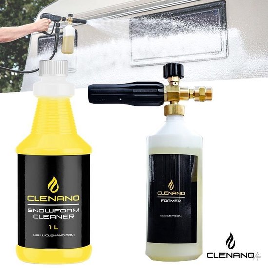 Contactloze Schuim Reiniging Set voor Caravans & Campers – Schuimlans voor hogedrukreiniger+1 L Concentraat - SnowFoamKit –Wraps & Wax Safe - Actief Nano Schuim - Krachtig - Veilig voor alle oppervlakken - Reinigen zonder borstel – Krasvrij - Clenano