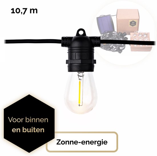 QHouse® Lichtsnoer – Lichtslinger – Tuinverlichting - Tuinverlichting op zonneenergie - Prikkabel – 10,7 meter - E-27 fitting - Zwart