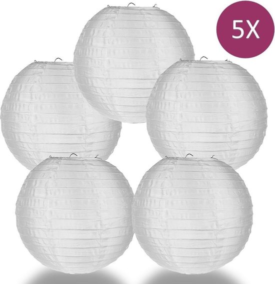 5 stuks Nylon lampion wit 35 cm - onverlicht - weerbestendig