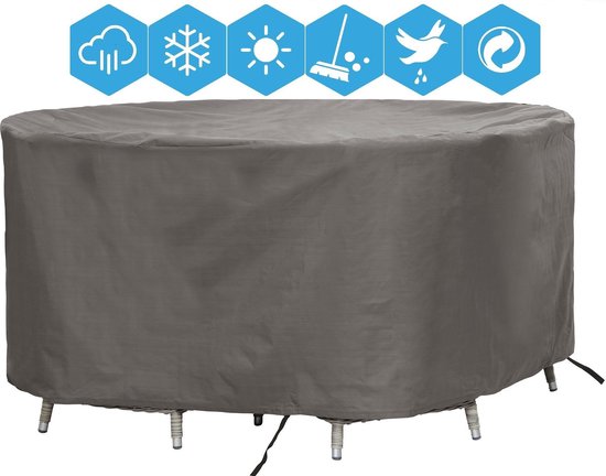 Weersbestendige Beschermhoes Ronde Tuinset (L) | ø 260 x 85 cm | Premium | Waterproof | TÜV Rheinland Gecertificeerd | Hoes voor Tuin | Waterdicht | Solution Dyed (verkleuring onmogelijk) | Grijs / Antraciet