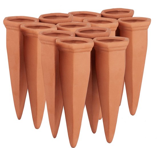 relaxdays 12 x druppelsysteem voor petfles - bewateringssysteem – terracotta