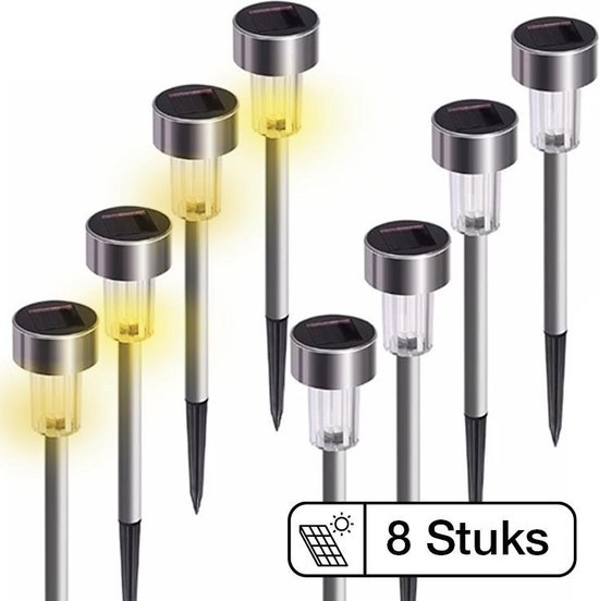 DesignX Solar Tuinverlichting op zonneenergie - 8 stuks - LED zonne energie fakkel buiten - Tuinfakkel - Buitenverlichting- Warm Wit