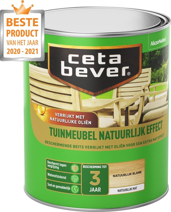 CetaBever Tuinmeubel Beits - Natuurlijk Effect - Mat - Blank - 750 ml