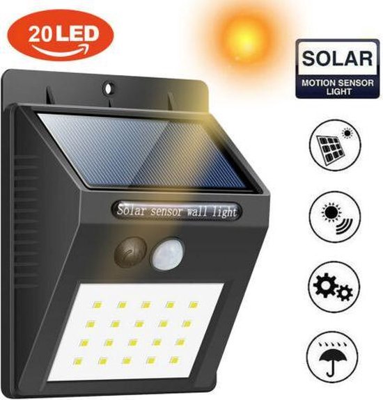 Cahaya 20 | Solar lamp | wit | 20 LED Tuinverlichting| Verlichting op zonne-energie | IP65 waterdicht |Tuinverlichting op solar |  Buitenlamp op zonne-energie | Bewegingssensor & Nachtsensor  | Tuinlamp op zonne-energie |