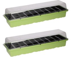 Kinzo Kweekbak - 2x - Zaaibak - met 20 vakjes - transparante deksel - 53 x 14 x 8 cm - Tuinieren kweken - Moestuin