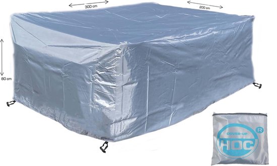 COVER UP HOC - Diamond hoes loungeset - 300x200x80 cm - loungeset beschermhoes waterdicht met Stormbanden, Trekkoord en Afwaterings HOCCIE - Zilvergrijze hoes loungeset