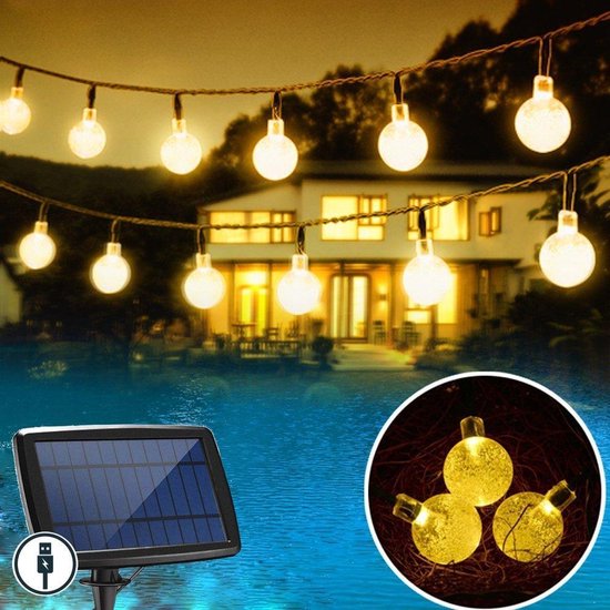 J-Pro Tuinverlichting op Zonne-Energie - Cristal Lichtsnoer - Buiten Lichtslinger - 100 Solar LED - 15+2m - ø2,5cm