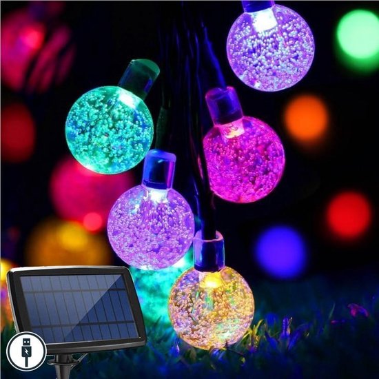 J-Pro Tuinverlichting op zonne-energie - Cristal Lichtsnoer - Buiten Lichtslinger- 100 Solar Color LED - 15+2m - ø2,5cm