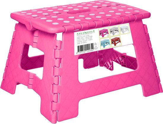 Splendole Kleine opvouwbare opstapkruk 22cm Antislip Top Compacte opvouwbare plastic kruk Gemakkelijk op te bergen, perfect voor opstapje of badkamerstap Roze