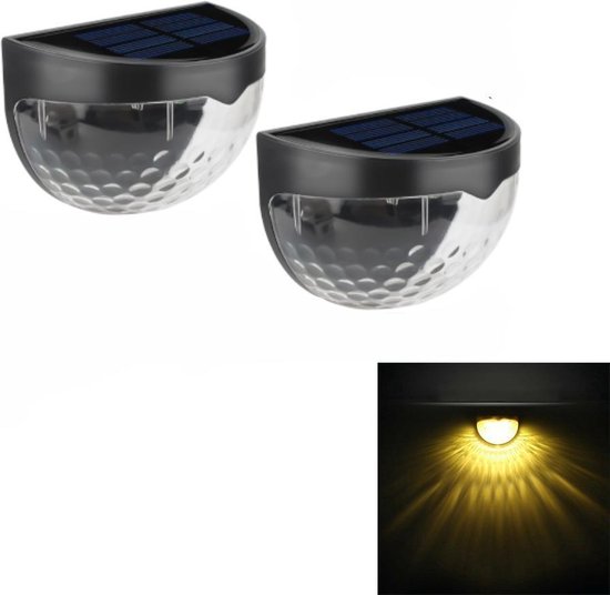 Tuinverlichting op zonneenergie | Solar tuinverlichting | Uniek 6 LED lichteffect | 2 stuks | Incl. bevestigingsmateriaal | Wandlamp buiten | Zwart | Warm wit licht