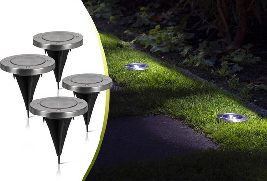 LED LOVERS Solar Grondspots |  Set van 4 |  LED Grondverlichting |  Buitenverlichting op Zonne-energie |  Waterdichte Tuinverlichting |  13.5 x 11.6 x 11.6 cm