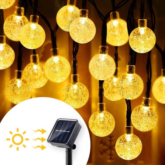 Solar tuinverlichting - 50 Led 7 meter - tuinverlichting op zonneenergie - Happy Goods® - crystal lampjes ø 2,5 cm - Verlichting voor in de tuin