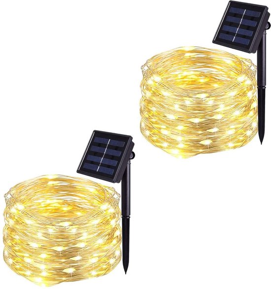 2 Stuks - Tuinverlichting op Zonne-Energie - Lichtsnoeren - Tuinverlichting - 15M - knippfunctie - Buitenverlichting - Tuinverlichting