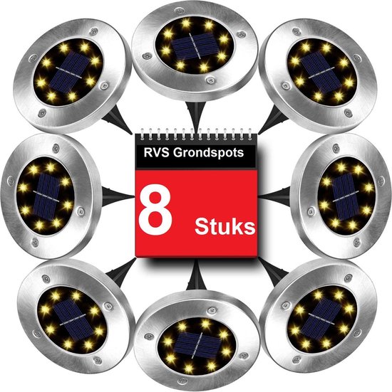 Solar tuinverlichting grondspots led voor buiten zonne energie prikspot 8 led punten 8 stuks