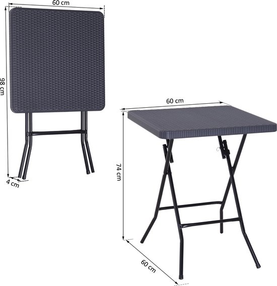 Sunny Opklapbare tuintafel kunststof metaal donkerbruin 60 x 60 x 74 cm