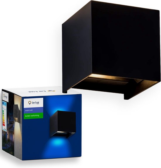 LED Wandlamp, Kubus - Buitenverlichting - Waterdicht - Warm Wit - Tuinverlichting - Aluminium - Zwart - IP65 - 10cm x 10cm x 10cm