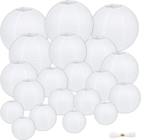 Fissaly® 20 Stuks Witte Lampionnen Feest Versiering – Decoratie Slinger – Leuk voor Verjaardag, Jubileum & Bruiloft