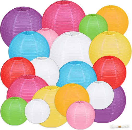 Fissaly® 20 Stuks Gekleurde Lampionnen Feest Versiering – Decoratie Slinger – Leuk voor Happy Birthday Verjaardag, Kinderfeestje, Themafeest, Neon Party & Feestje