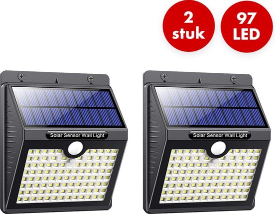 Solar Buitenlamp met Bewegingssensor - 97 LEDs -Tuinverlichting op Zonne energie - 2 Stuks