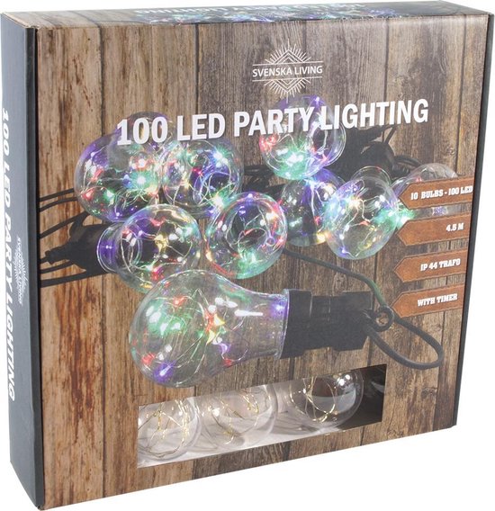 Slinger Verlichting - 10 Multi LED lampen - 4.5 meter - Partyverlichting. Tuinverlichting. Met Timer