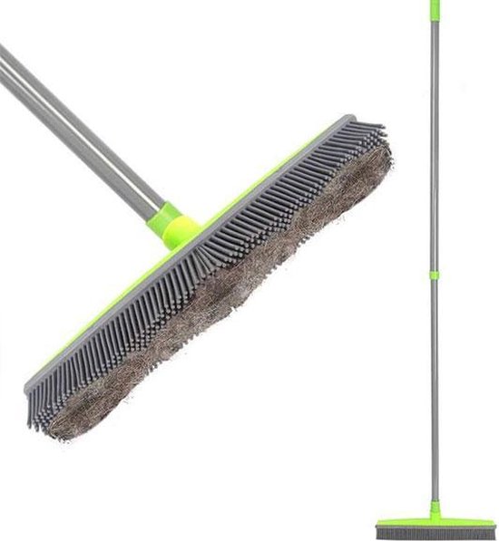 Rubberen bezem 30 cm met wisser lip en telescoopsteel van 84-138 cm Groen/Grijs