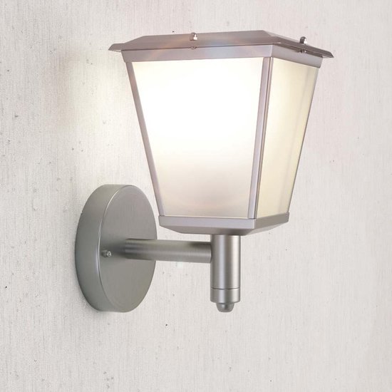 Solar Wandlamp Lantaarn - Chroom - Tuinverlichting op Zonne-energie