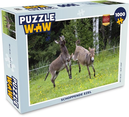 Puzzel 1000 stukjes volwassenen Ezel  1000 stukjes - Schoppende ezel  - PuzzleWow heeft +100000 puzzels