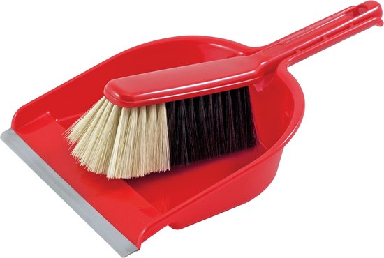Stoffer en blik set rood kunststof - Huishoud/schoonmaakproducten - Huishouding - Schoonmaken - Bezem/veger
