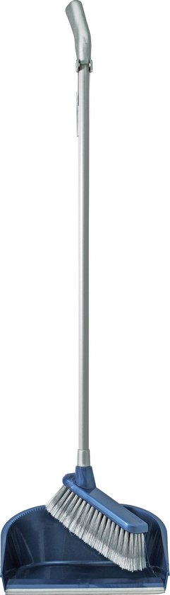 Stoffer en blik met lange steel grijs/blauw - Huishoud/schoonmaakproducten - Bezem/veger met lange steel