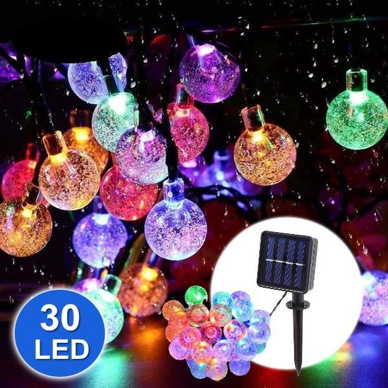 Verlichting Snoer op zonne energie 5 Kleuren Kristal - Solar 30 Led lampjes - 6,5 meter - Ø2,5 cm - Buiten - Tuinverlichting - Party Lichtslinger Lichtsnoer - Gadgetpanda