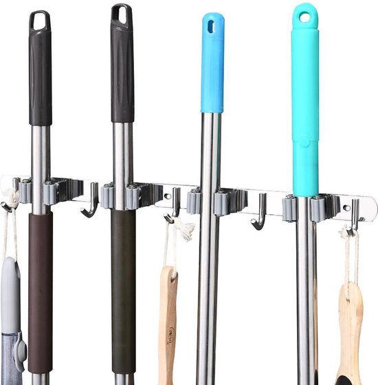 Ophangsysteem tuingereedschap | Bezem ophangsysteem | 4 houders en 5 haken | COLDINE