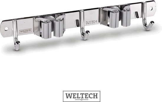 WELTECH - Bezemhouder - RVS - Zilver - 2 klemmen