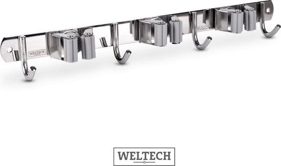 WELTECH - Bezemhouder - RVS - Zilver - 3 klemmen