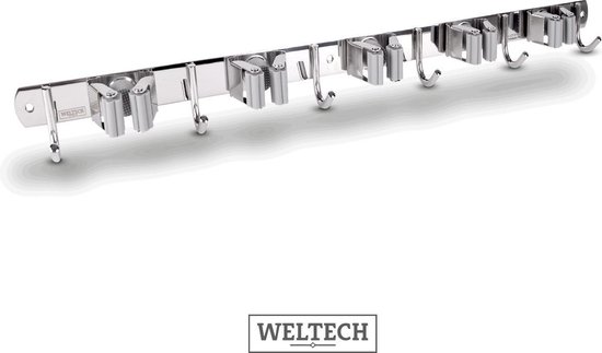 WELTECH - Bezemhouder - RVS - Zilver - 5 klemmen