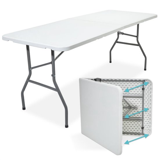 LifeGoods Klaptafel XL - Opvouwbare Kampeer Tafel - Tuin, Camping, Binnen - Weerbestendig - 180 x 74 x 74 CM - Wit / Grijs