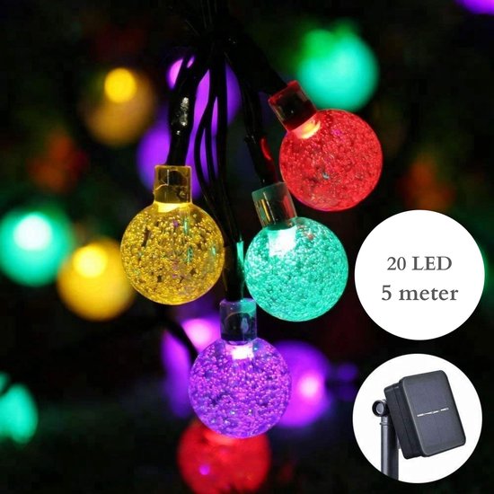 Homèlle Solar lichtsnoer - 20 LED - 5 meter - Multi-color - ø2cm - Tuinverlichting op zonne-energie - Kerstverlichting - Buitenverlichting - Lichtslinger - Lampjes slinger - Cristal