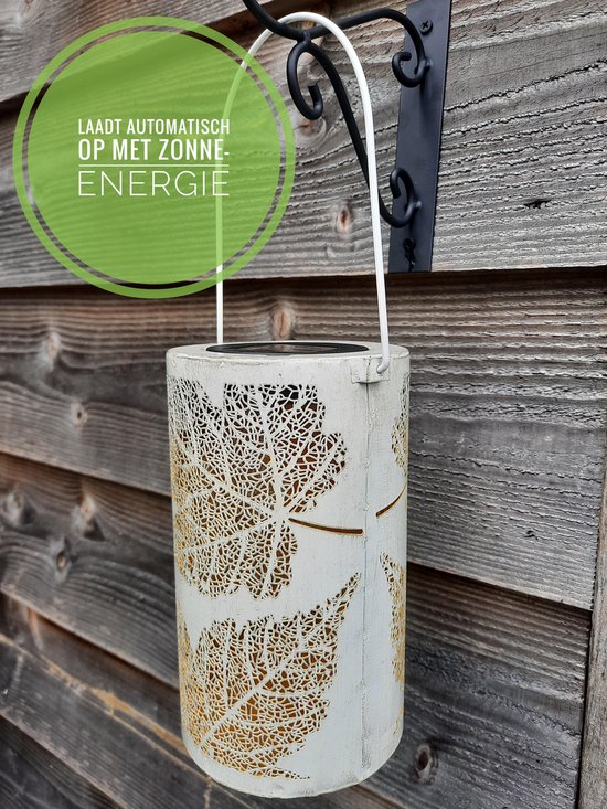 Enjoythesun Solar Lamp Bladmotief Wit - Tafellamp/Hanglamp 20 cm(H) - Gaat automatisch aan in het donker - Water/Weerbestendig - Solar tuinverlichting op zonne-energie