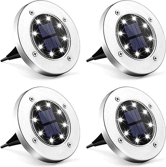 Homèlle Solar Grondspot met nachtsensor - Tuinverlichting op zonne-energie - Kerstverlichting - Buitenverlichting - LED - Wit - IP65 waterdicht - Buitenlamp - Padverlichting