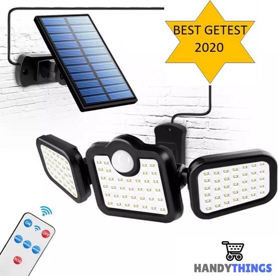 Krachtige 108 LED Solar Wandlamp Buiten met Afstandsbediening - GRATIS attentie - Solar Buitenlamp met Bewegingssensor - Tuinverlichting op Zonne-energie - Security Light - Schijnwerper - Floodlight