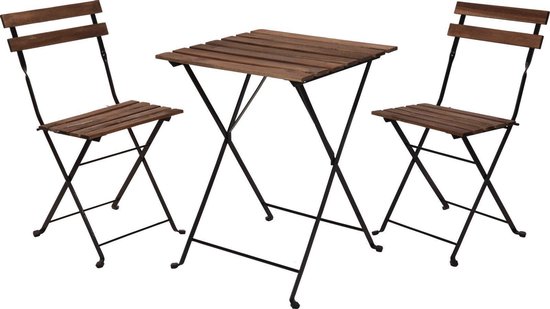 Relaxwonen Bistro set - Tuintafel en stoelen - Zwart - Metaal - Hout