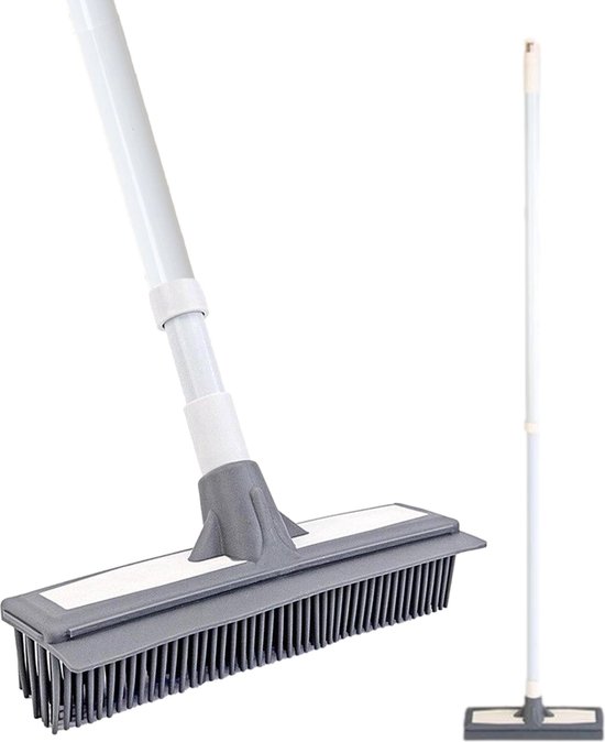Zachte rubberen bezem binnen - Pet hair remover - Huisdierhaar verwijderaar en kappersbezem met steel - Schoonmaak luiwagen - Vloertrekker badkamer