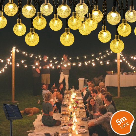 TIGIOO Tuinverlichting op Zonne energie - Lichtsnoer Licht Slinger - Party Verlichting - Feestverlichting - Lampjes Slinger Solar verlichting buitenverlichting 50 stuks - 7 Meter