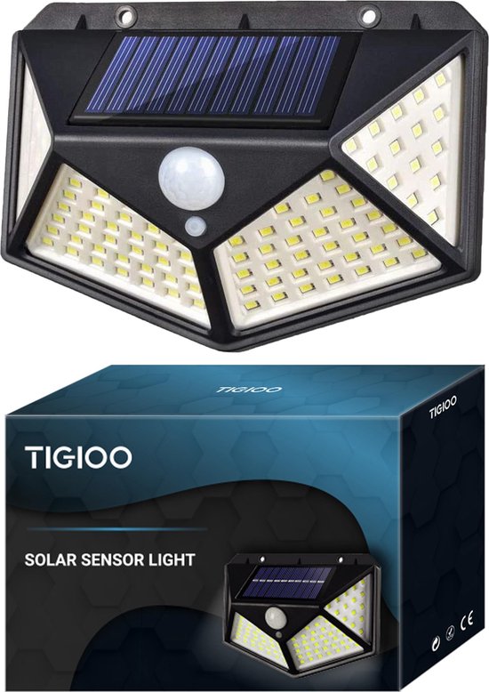 TIGIOO Solar LED Tuinverlichting met Bewegingssensor - Wandlamp Buitenlamp - Tuinlamp Op Zonneenergie