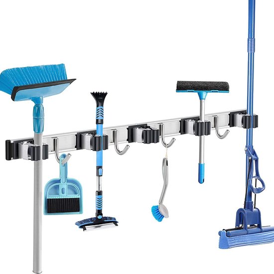 SOdeal Luxe Bezemhouder - Opbergsysteem - Bezem ophangsysteem - Ophanghaken - Tuingereedschap - Gereedschap opbergen - Zwart