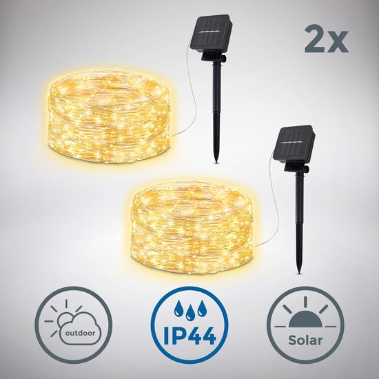 B.K.Licht - 2 Stuks Solar Lichtsnoer voor buiten - 2x Lichtslinger met 240 LED lichts - Tuinverlichting - Tuinlampen op zonneenergie - 2x 12 m - IP44 - warm wit licht - buitenverlichting