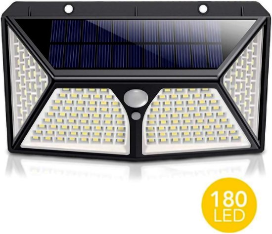 HighOne Solar Buitenlamp met Bewegingssensor - 180 LED - Wit Licht - Tuinverlichting op Zonneenergie - IP65 Waterdicht - Voor Tuin/Wand/Oprit - Verschillende Lichstanden